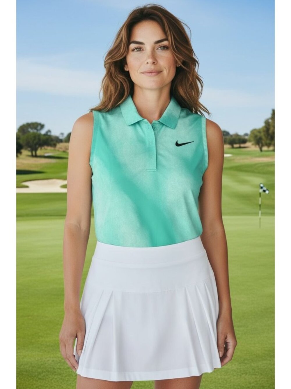 Nike Golf Polo Shirt Womens Blue Small Dri-FIT Logo Sleeveless Performance NEW